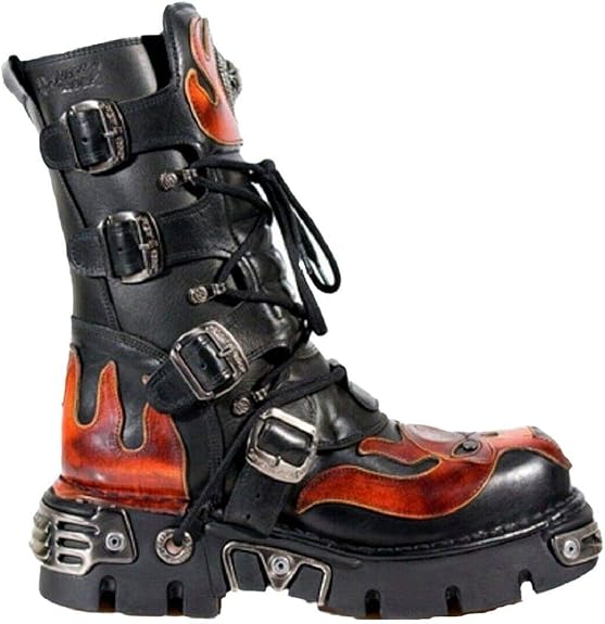 New Rock NEWROCK 107-S1 Red Skull Devil Black Leather Boot Biker Goth Rock Boots 46 - sugar skull costume