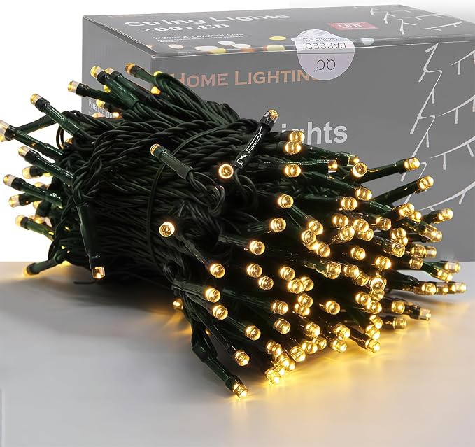 Home Lighting 66ft Christmas Decorative Mini Lights, 200 LED Green Wire Fairy Starry String Lights Plug in, 8 Lighting Modes, for Indoor Outdoor Xmas Tree Wedding Party Decoration (Warm White) - string light