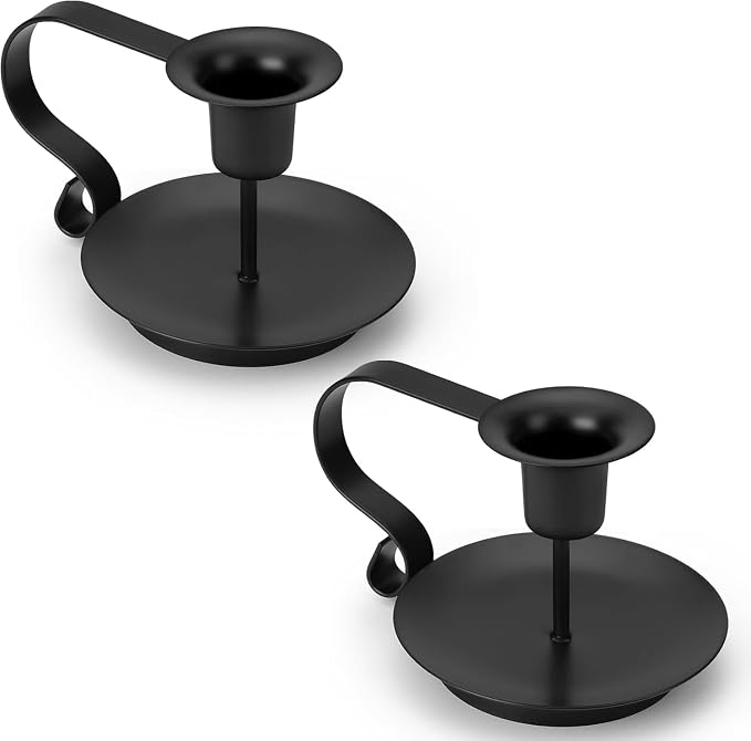 Black Taper Candle Holders Set of 2, Iron Candlestick Holders - skull candle