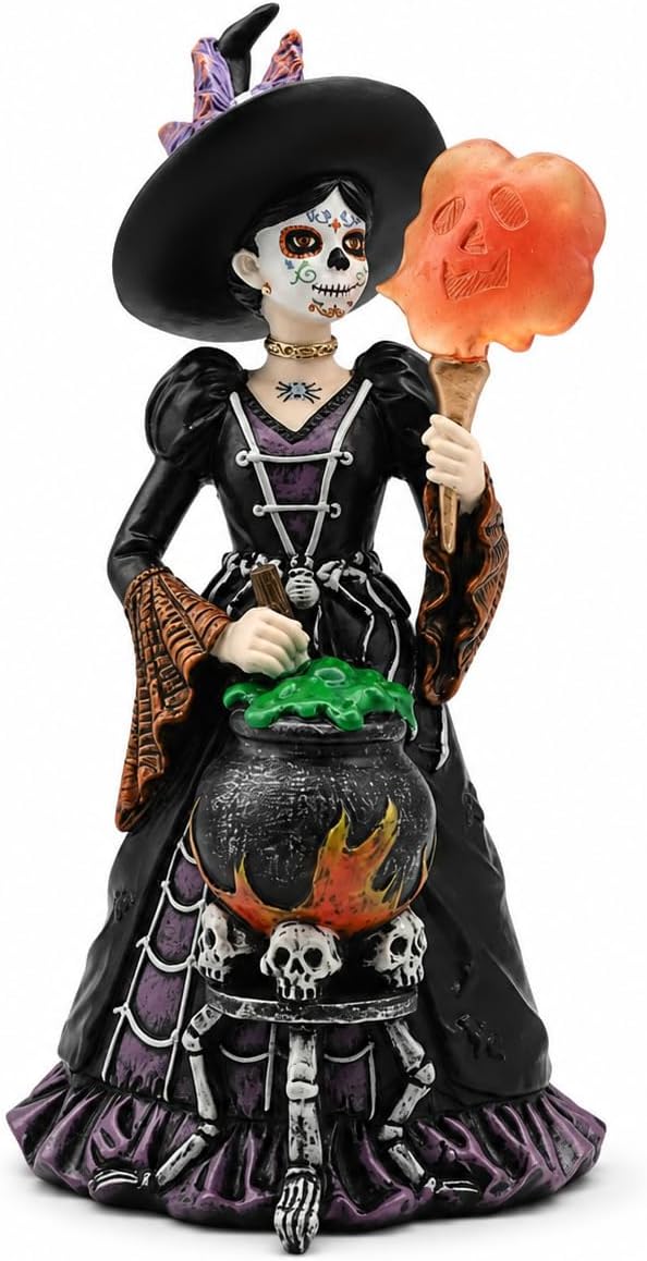 Comfy Hour 8 Inch Day of the Dead Witch Figurine, Catrina Decor - skull figurine