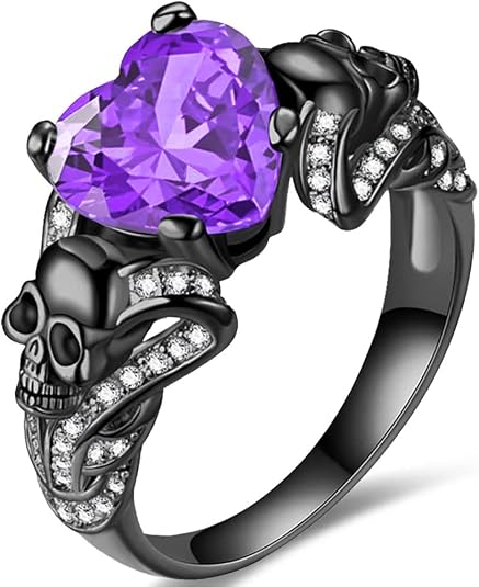 Gothic Jewelry Purple Red Black Crystal Unique Black Skull Rings for Women Halloween Gifts - skull ring