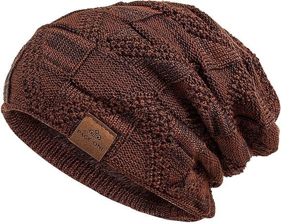 PAGE ONE Mens Winter Slouchy Beanie Warm Fleece Lined Skull Cap Baggy Cable Knit Hat - skull hat