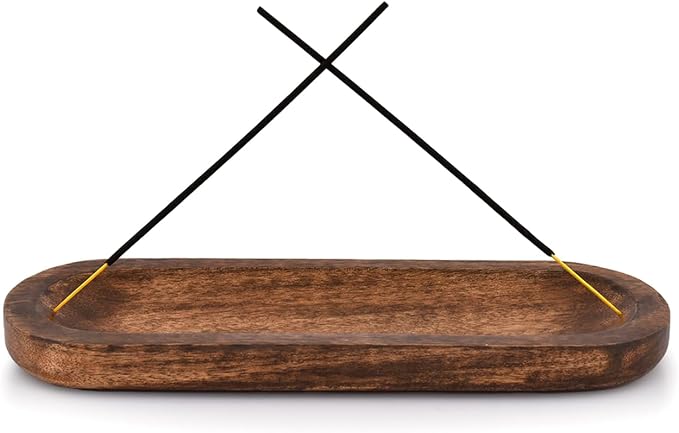 Kaizen Casa Incense Burner Stick Holder Ash Catcher Wooden Handmade Modern Gift Wood Home Decor Size (11" X 4" X 1") - skull incense burner