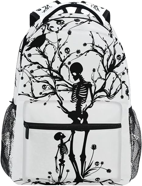 AUUXVA Backpack Black Day Of The Dead Skull Pattern Adults School Bag Casual College Bag Travel Zipper Bookbag Hiking Shoulder Daypack for Women Men - skull backpack