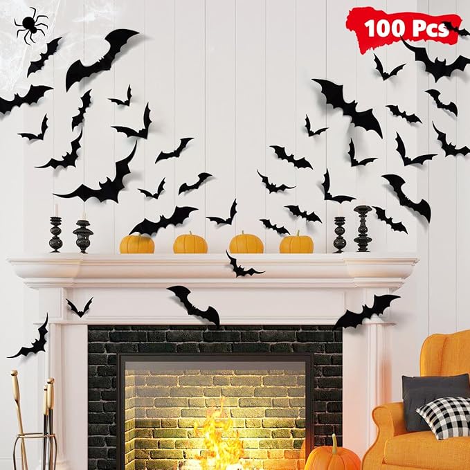 LUDILO 100Pcs Bats Halloween Decorations: Halloween Bats Wall Décor Sticker - skull carpet