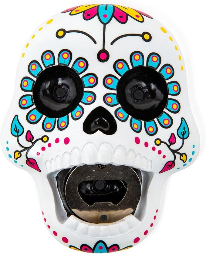 BigMouth Inc Wall Mount Bottle Opener, Funny and Practical Beer Opener, Great for Home Bars, Patios, and Man Caves, Unique Gift for Beer Lovers - Sugar Skull - skull bottle