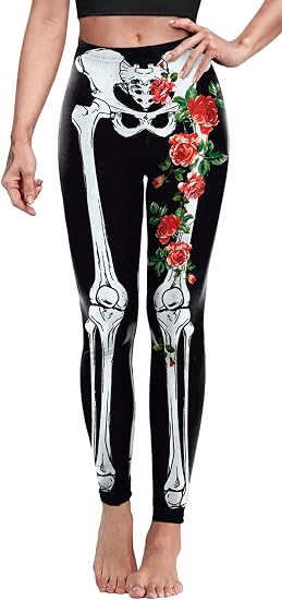 Sister Amy Women's Halloween Pumpkin Skulls Printed Ankle Elastic Tights Legging Halloween - skull swimsuit