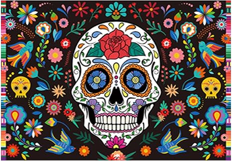 Allenjoy 7x5ft Day of The Dead Backdrop for Mexican Fiesta Sugar Skull Flowers Photography Background Dia DE Los Muertos Birthday Party Supplies Fiesta Banner Table Decor Decoration Photo Booth Studio - skull sticker
