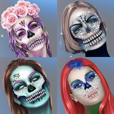 Day of the Death Face Jewels Crystals Face Gems Tattoo Sticker - sugar skull costume