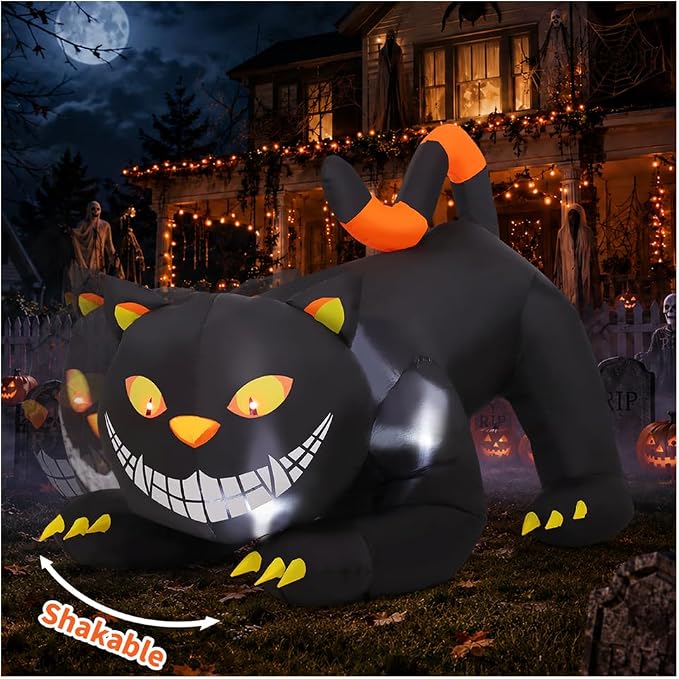 GOOSH 6 FT Halloween Inflatables Outdoor Black Cat with Shakable Head, Blow Up Yard Decoration with LED Lights Built-in for Holiday/Party/Yard/Garden - skull inflatable