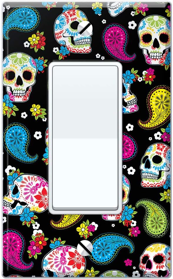 WIRESTER Single Gang Decorator Light Switch Plate/Wall Plate Cover - Colorful Sugar Skulls - skull plate