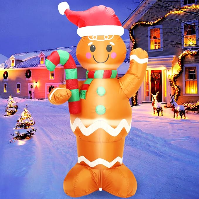 5FT H Lovely Christmas Inflatable Gingerbread Man with Candy Cane, Blow up Gingerbread Man,Christmas Inflatables Gingerbread with Bulid-in LEDs for Indoor Outdoor Decoration - skull inflatable