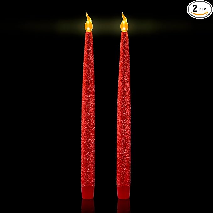 FURORA LIGHTING Red Glitter LED Taper Candles, 2-Pack with 6/18 Timer - skull candle