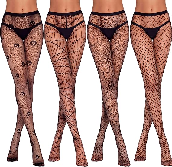 SATINIOR 4 Pcs Halloween Fishnet Tights - skull leggings