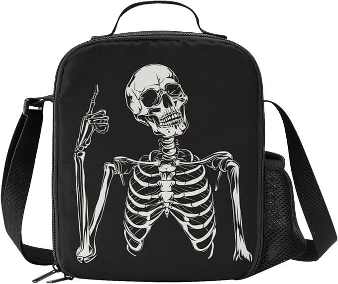 Funny Skull Lunch Bag Tote Lunch Box Food Bag for Boys Girls with Zipper & Side Pocket & Shoulder Strap - sugar skull handbags for sale