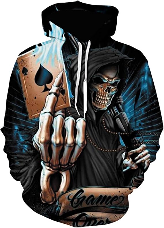 Hoodies Men Skull 3D Graphic Print Sweatshirts Pullover Tops with Pocket - skull hoodie