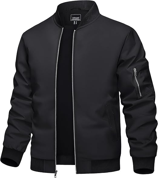 TACVASEN Men's Bomber Jacket Lightweight Casual Spring Fall Windbreaker Zip Up Coat with Pocket - skull jacket