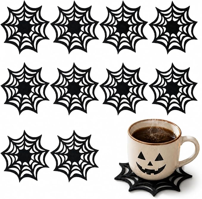 VOSAREA 10pcs Halloween Spider Web Coasters Placemat Decorative Table Placemats Doilies Halloween Decorarion Supplies - skull coaster