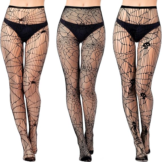 SATINIOR 3 Pieces Women Halloween Skull Fishnet Pantyhose - skull leggings
