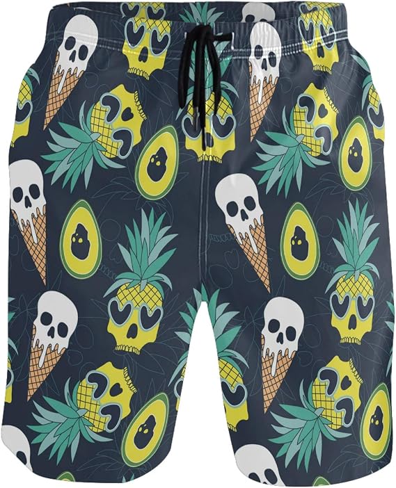 visesunny Stylish Mens Swim Trunks Quick Dry Beachwear Sports Running Swim Board Shorts Bathing Suits Mesh Lining - skull swimsuit