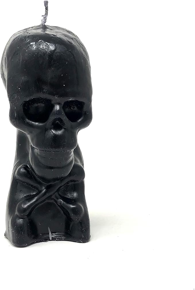 Vrinda® Decorative Candle Skeleton Black – 5 Inch Skeleton Head Sculpture – Unique Gothic Style Candle for Spooky Ambiance, Home Decor, Halloween Party and More