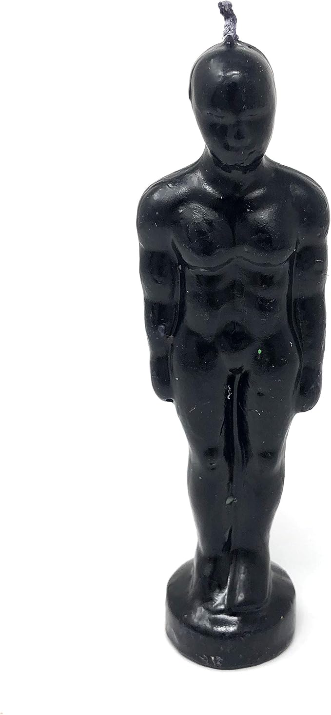 Vrinda® Decorative Candle Man – Rituals, Magic, Halloween, Spell Casting - Voodoo - Woccan - Handcrafted Unscented Candle – Approx. 7" (Black) - skull candle