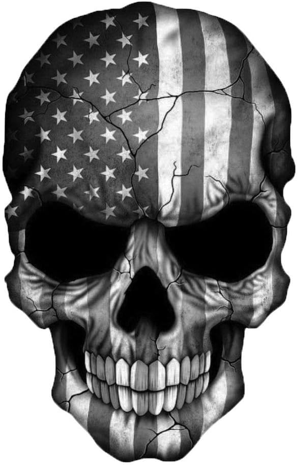 Skull American Flag Black and White Decal Sticker USA Truck Bike Helmet Vehicle Window Wall (5" Tall) - skull sticker