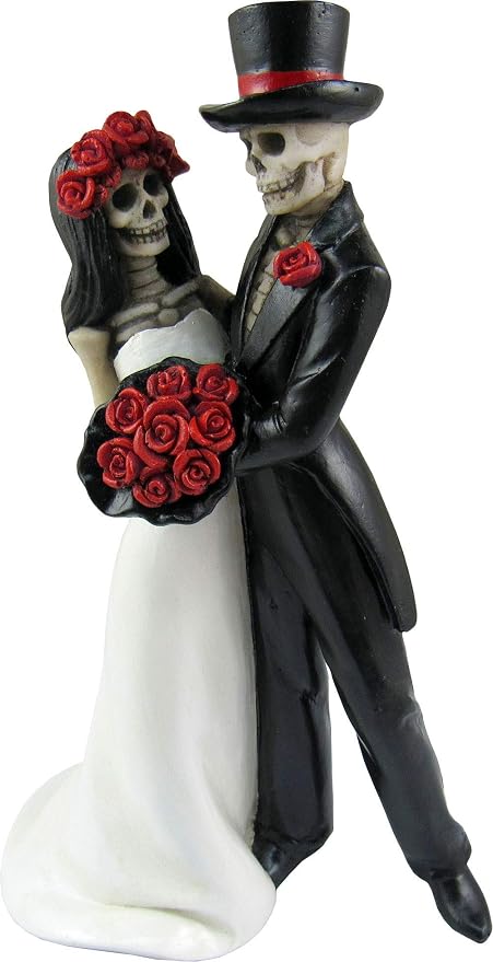 DWK - Amor Por Vida - Collectible Hand-Painted Day of The Dead Dancing Skeleton Couple Halloween Gothic Lovers Romantic Bride & Groom Figurine Wedding Statuette, 6.5-inch - skull figurine