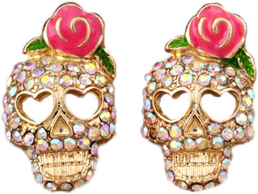 Faux Fur Pom Pom Tassel Drop Dangle Earrings Set - skull plate