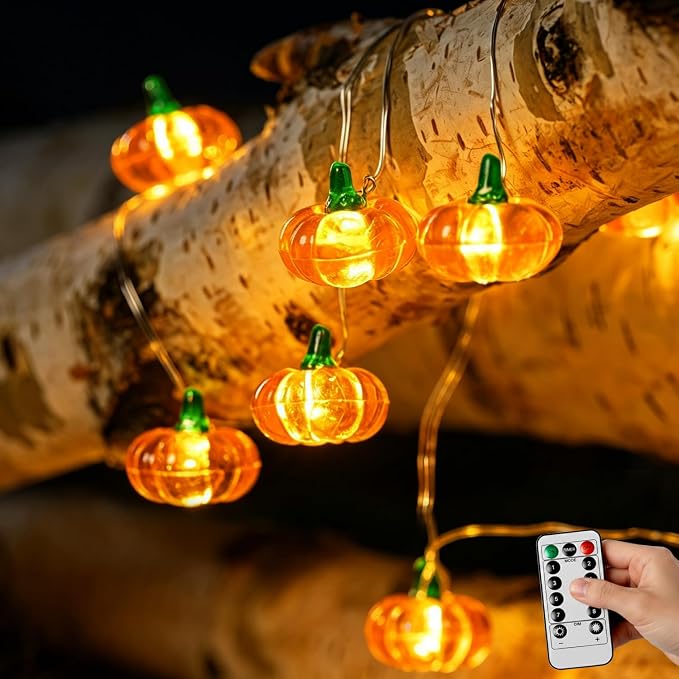 BOHON Pumpkin Lights String 3D Jack-o-Lantern with Remote Timer - string light