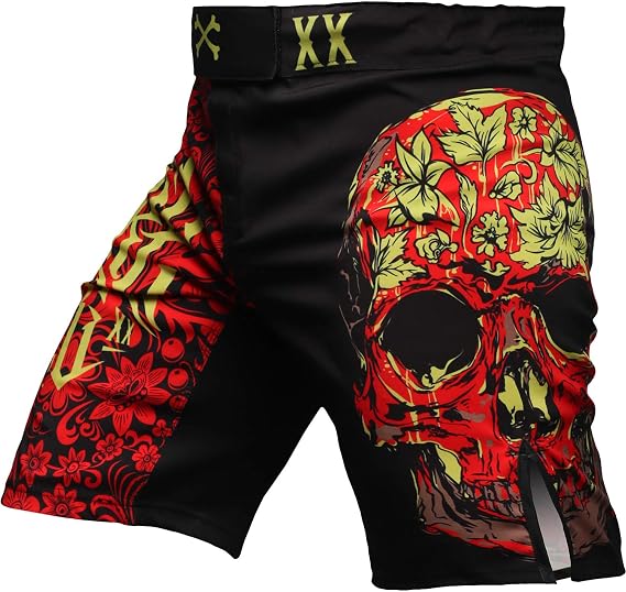 Hardcore Training Mens MMA Fight Shorts BJJ No-Gi Grappling Martial Arts - skull swimsuit