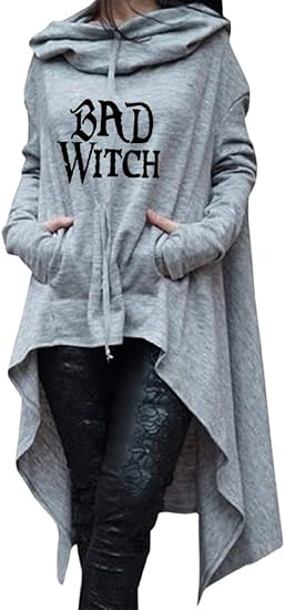 Women's Bad Witch Casual Long Sleeve Pullover Irregular Long Hoodies - skull hoodie