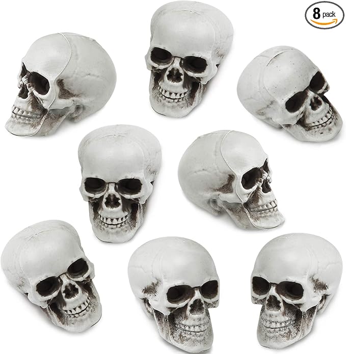 Boao 8 Pcs Halloween Small Skull Heads, 2.4 in Skeleton Skulls for Decor - skull figurine