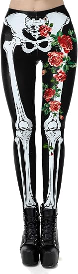 Women's Halloween 3D Skull Leggings Stretchy Costume Tights S/M Black - skull leggings