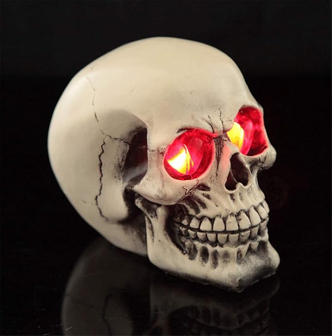 LED Skull Statue Light for Halloween Bar Table Decor, Night Light Resin Skull Prop Horror Haunted House Party Ornament Decoration with LED Light Up Eyes Desk Lamp for Cool Holiday or Birthday Gift - skull lamp