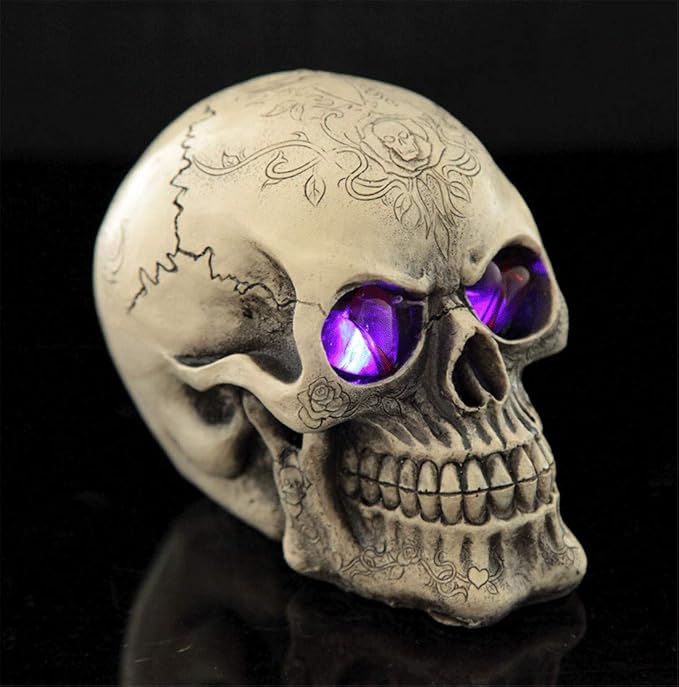 LED Skull Statue Light for Halloween Bar Table Decor, Night Light Resin Skull Prop Horror Haunted House Party Ornament Decoration with LED Light Up Eyes Desk Lamp for Cool Holiday or Birthday Gift - skull lamp