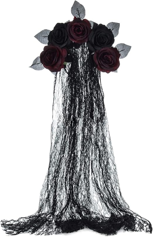 DDazzling Day of The Dead Floral Headband Dia De Los Muertos Costume Halloween Flower Headpiece,Black Flower