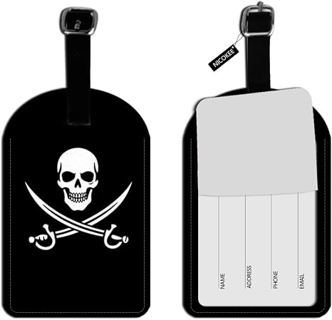 Pirate Skull Crossed Swords Leather Luggage ID Tag Travel Bag Label Suitcase Luggage ID Tag - 1 pack - skull suitcase