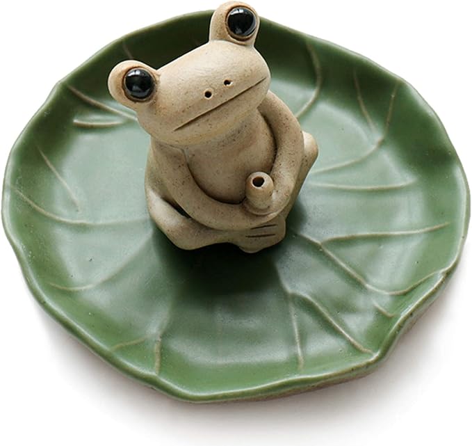 NAGU 100% Handmade Ceramic Stick Incense Burner Holder,Small Frog Incense,Lotus Leaf Tray,Mini Cute Animal Statue Home Incense Burner - skull incense burner