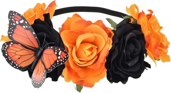 DreamLily Day of the Dead Rose Butterfuly Headpiece Halloween Flower Crown Party Costume NC29 - skull headband