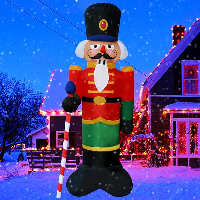 SEASONBLOW 8 Ft Light Up Inflatable Christmas Nutcracker House Guard with Candy Scepter Decoration for Yard Lawn Garden Home Party Indoor Outdoor - skull inflatable