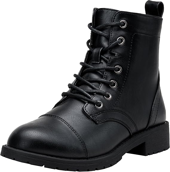 Vepose Women's Lace Up Combat Ankle Boots, Cap Toe Low Block Heel - sugar skull costume