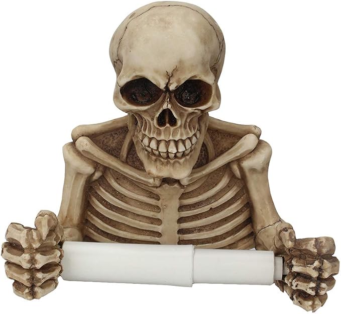 Skull Toilet Paper Holder Retro, Halloween Decorations Wall Mount Toilet Tissue Paper Roll Storage Holder Stand Gothic Bathroom Accessory (Color)