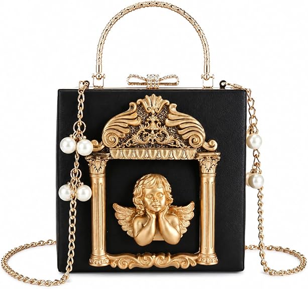 Black Gold Purse Novelty Bag -Women Rose Handbag Funky Clock Coffin Clutch - sugar skull handbags for sale