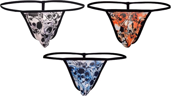 Swbreety Men's Sexy G-String Low Raise T-Back Thong Skull Print Underwear - skull swimsuit