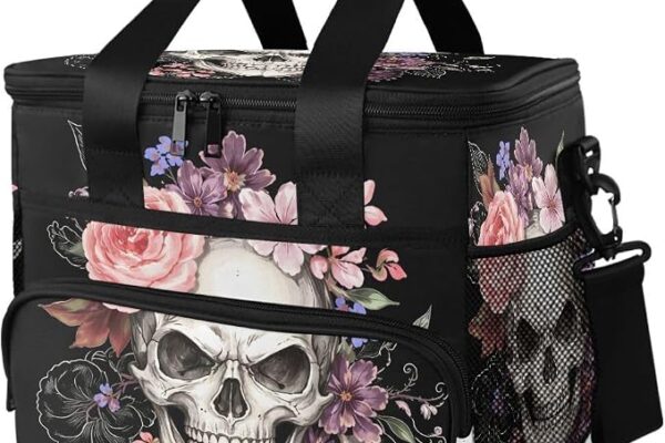 ALAZA Sugar Skull Floral The Day of Dead Large Cooler Insulated Picnic Bag Lunch Box for Adult Men Women