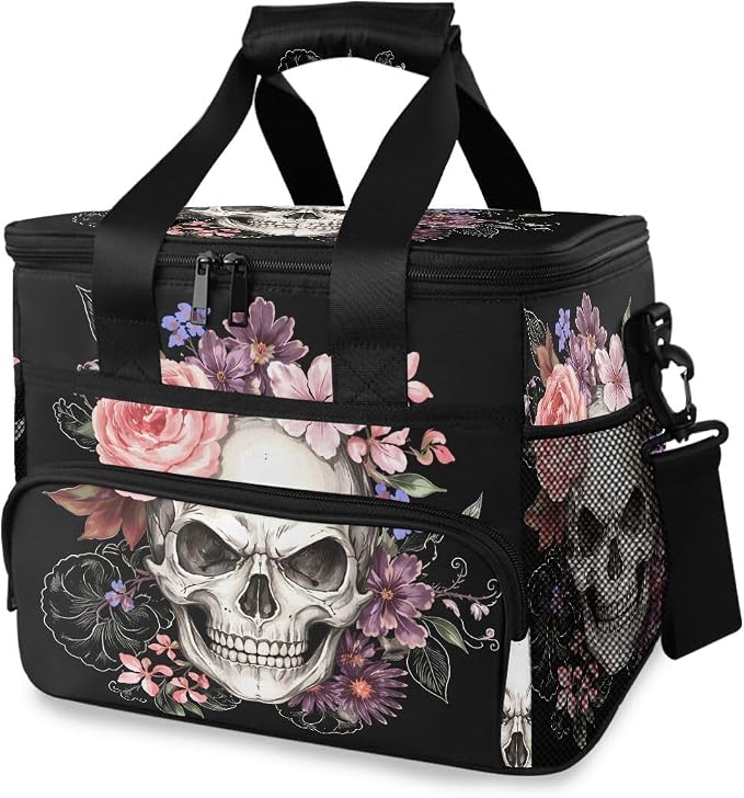 ALAZA Sugar Skull Floral The Day of Dead Large Cooler Insulated Picnic Bag Lunch Box for Adult Men Women - sugar skull handbags for sale