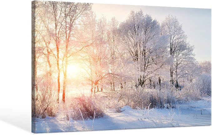 SEVEN WALL ARTS Winter Tree Canvas Wall Art Snow Covered Winter Forest Sunrise Sunset Modern Landscape Mountain Nature Wilderness Photography Print on Canvas for Kitchen and Living Room with Frame - skull wall art