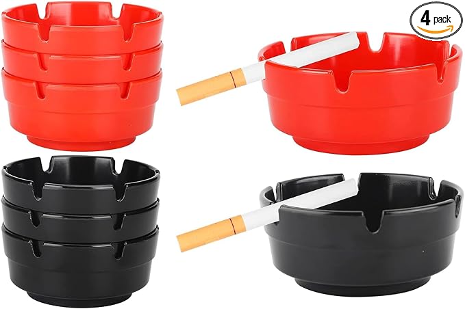 4" Ashtrays Assorted - Pack of 4ct (2 Black and 2 Red) - skull ashtray