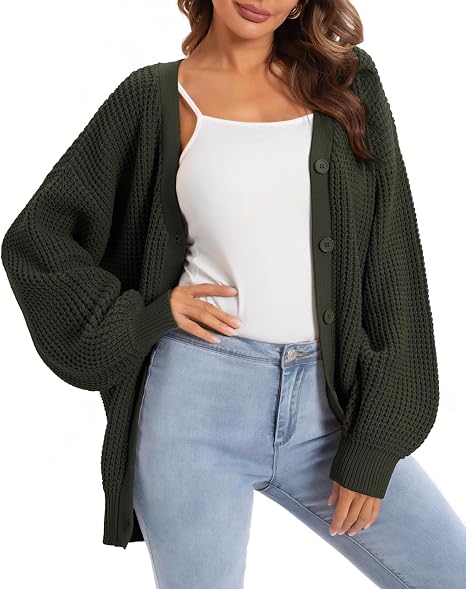 QUALFORT Women's Oversized 100% Cotton Cardigan Sweater - skull jacket
